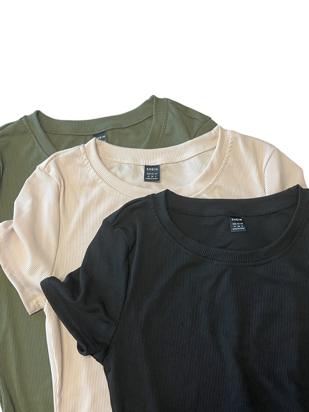 Lot of 3 SHEIN | Black Green Cream Short Sleeve Pullover Snap Closure Bodysuit M